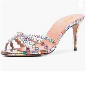 Maiyang Multicolor Open Toe Studded Rhinestone Graceful Mules Slip on Sandals